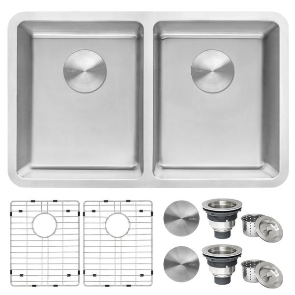 18 Gauge Kitchen Stainless Steel Two Bowl Sink Undermount Zero Radius