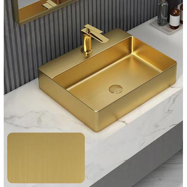 Brushed Gold Countertop Stainless Steel Vessel Sinks With Faucet Hole