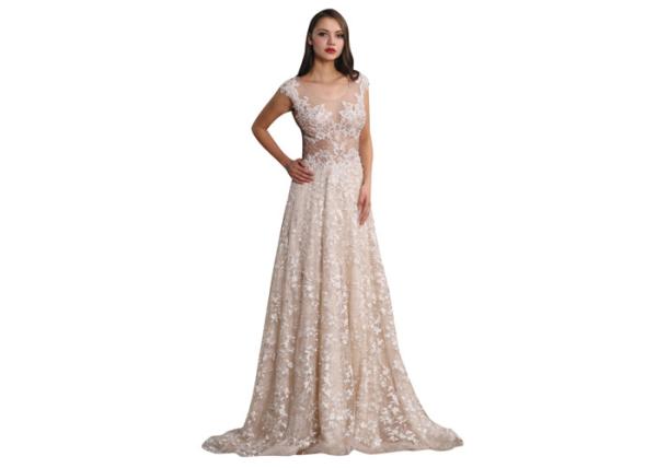 Cap Sleeve Illusion Backless Fashion Prom Party Dress For Dinner Party