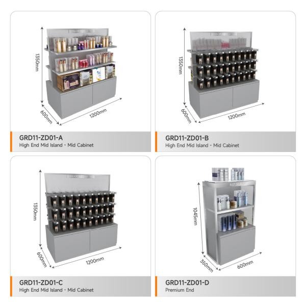 Retail Display Table Grey Wooden Island Cabinet For Compact Store Table And Fashion-Forward Store Display Furniture