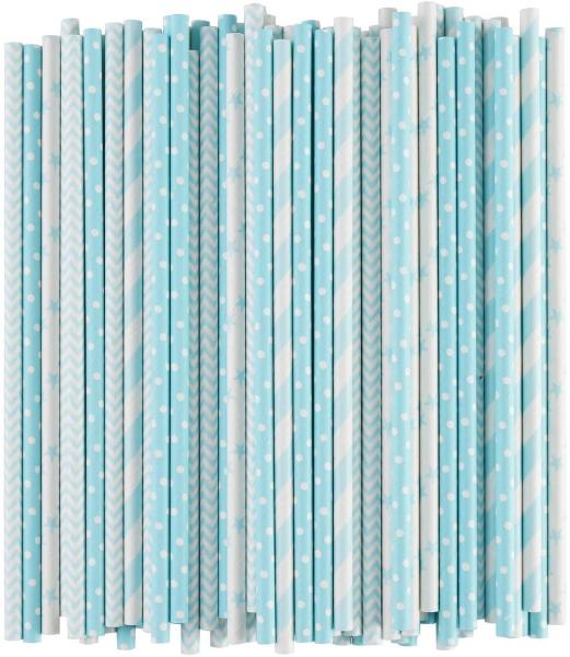 196.8mm 7.75 Inches Fat Light Blue And White Striped Paper Straws