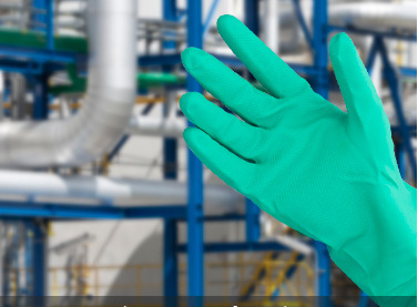 15 Mil  Green Nitrile Glove Chemical resistant  flocked lining