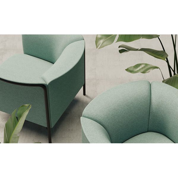 Barrel Shaped Commercial Fabric Leisure Chair Black Metal Frame For Hotel Office