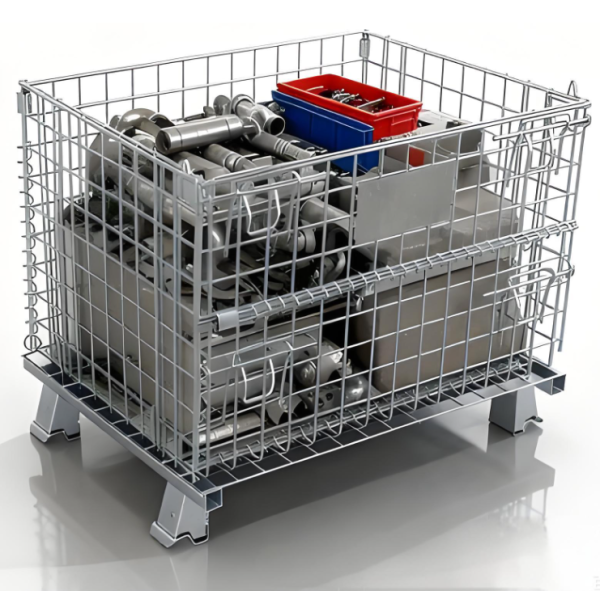 Folding Lockable Mesh Container Wire Storage Cage Galvanized For Warehouse
