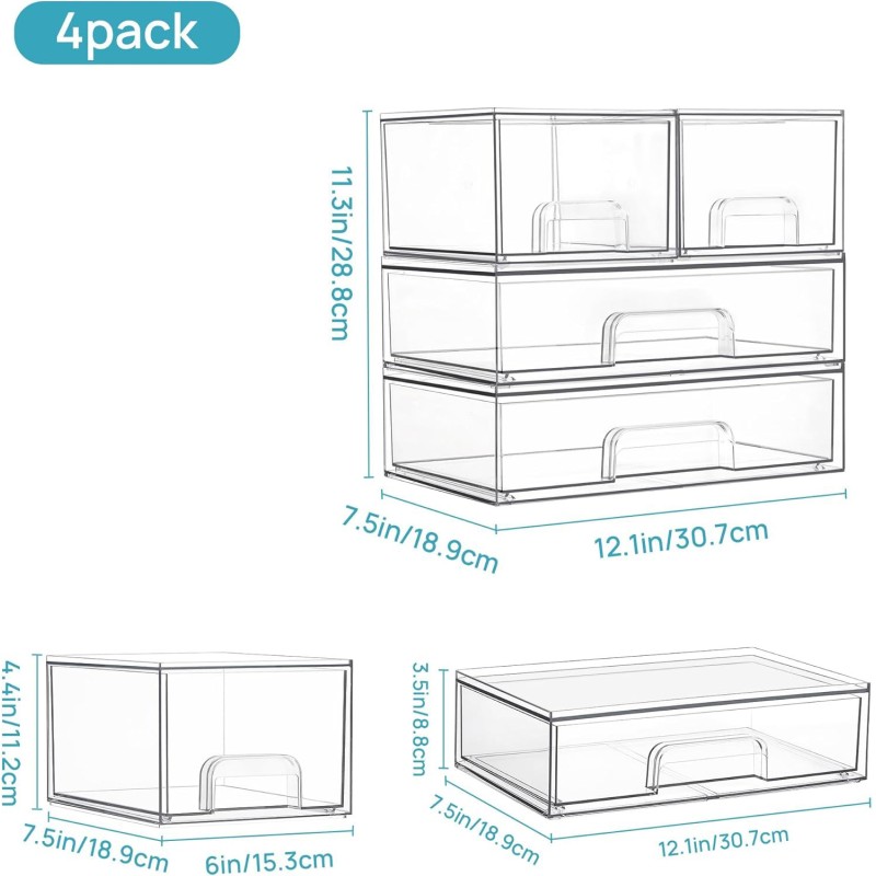 Multi-Tier Clear Makeup Organizer Detachable Stackable Desktop Storage Box Dustproof Cosmetic Display Case with Drawers for Home