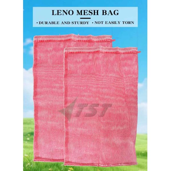 58*87cm Red White Color Pp Leno Mesh Bag For Potato Onion Vagetable Fruit Packing