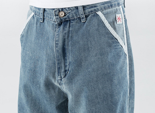 Small moq clothing manufacturers 11Z To 130Z Fabric Men Pants Light Blue Cropped Trousers With Pockets