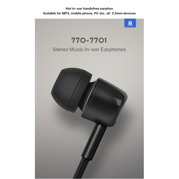 Plastic Wired In Ear Earphones 3.5mm Round Cable White Black Color