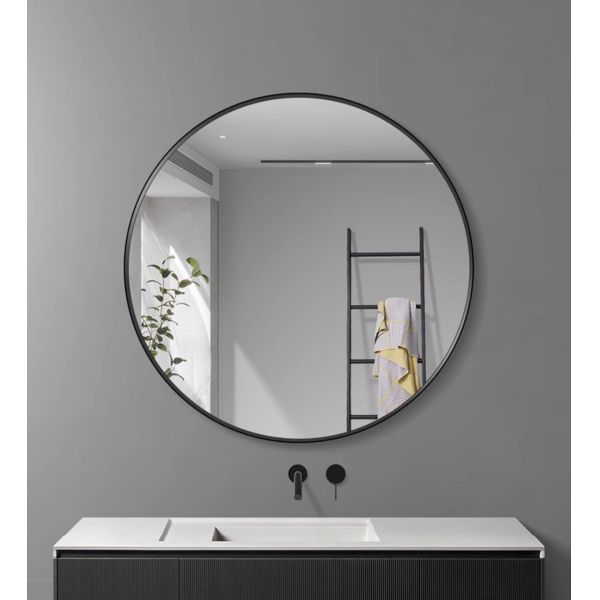 Modern Style Wall-Mounted Bathroom Vanity Mirror Black Stainless Steel Frame Touch Switch IP44 Waterproof Rating for Apartment
