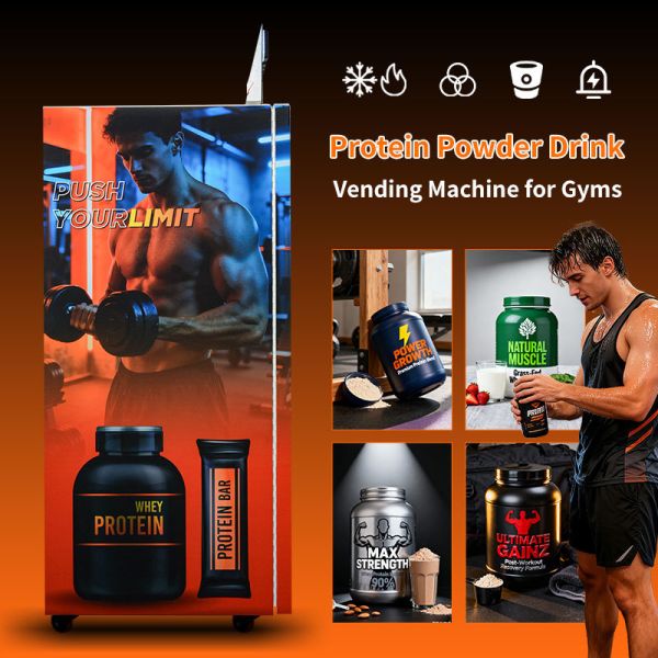 Protein Powder Vending Machine with Automatic Cup Dispensing Background Warning System and Energy Efficient Design for Fitness Nutrition
