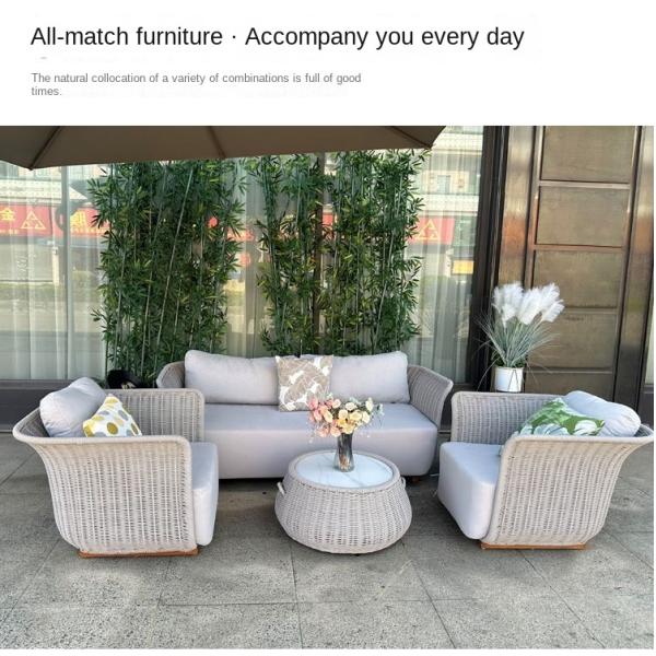 Restaurant Outdoor Light Luxury PE Rattan Sofa Set Patio Waterproof Metal Furniture