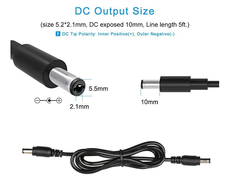 Удлинительный кабель 1M 22AWG DC от штекера к штекеру 5,5x2,5 мм, угловой
