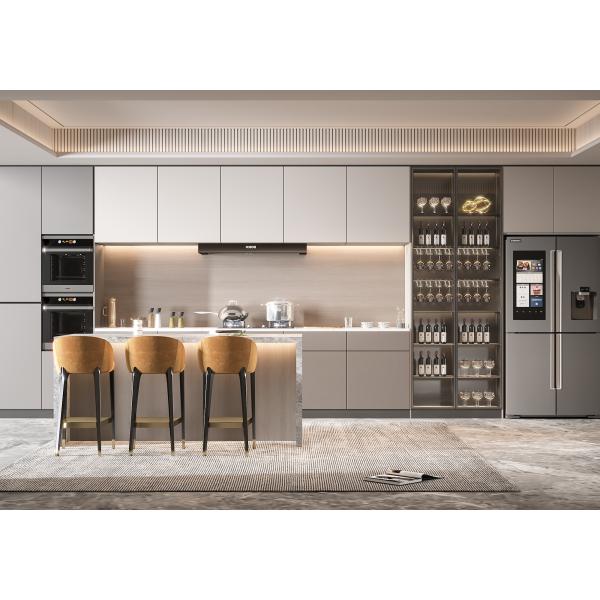 Modern Style Straight Line Kitchen Cabinets With Island In White Particle Board