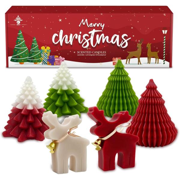Christmas Scented Candles Gift Set Elk & Christmas Tree Shaped Handmade Soy Wax Xmas Aromatherapy Candle