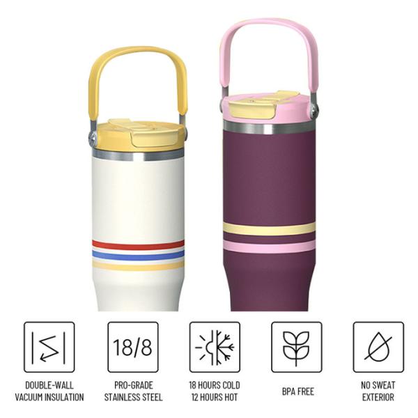 Bolsa personalizada de botellas aisladas de acero inoxidable de 18-32 onzas / mango aprobado por la FDA, libre de BPA, de uso pesado