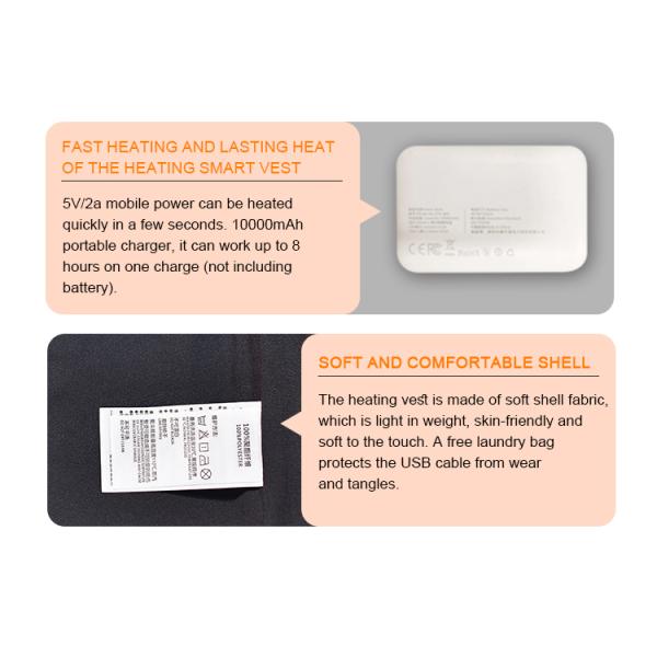 Regular Length Winter Outdoor Heating Vest with Zipper Closure and Heating
