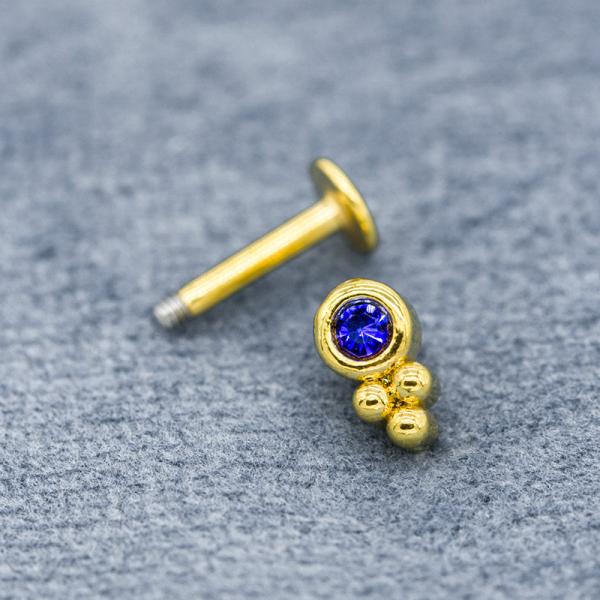 Barra azul 316 do bordo de Crystal Gem Gold Labret Stud 16ga 1.2mm 8mm de aço inoxidável