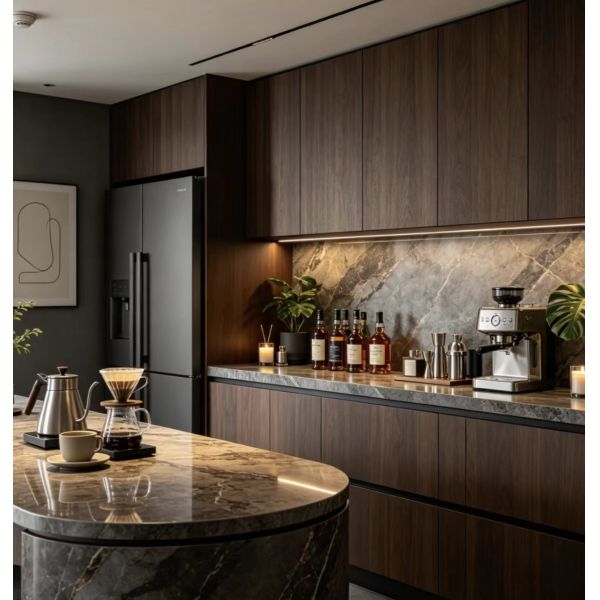 Modern Waterproof Veneer Kitchen Cabinets Custom Size Plywood Base for Home Renovation Projects