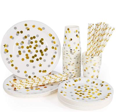 SGS Gold Dot Theme Party Decoration Compostable Disposable Dishware