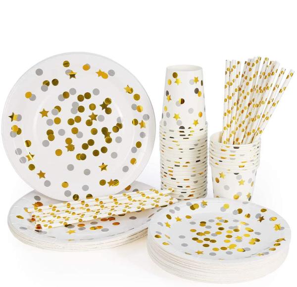 SGS Gold Dot Theme Party Decoration Compostable Disposable Dishware