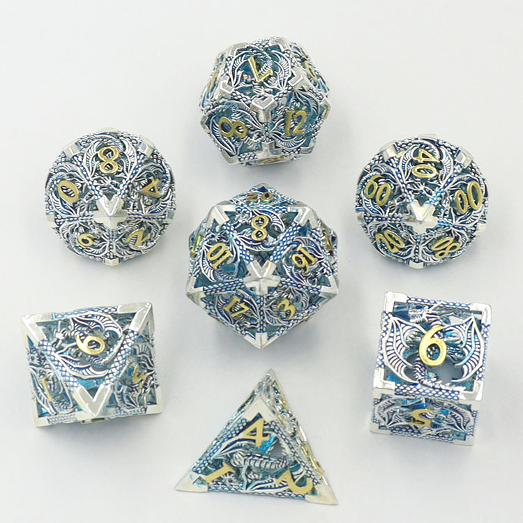 Customized Color Copper Hollow Dice Set for DND Games with 14mm-20mm Polyhedron Metal Dice