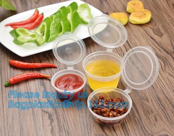 Custom printed clear transparent disposable PET plastic source cup bowl,0.75oz Disposable clear plastic PP Sauce Cup pac