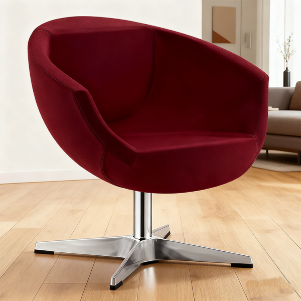 2025 Modern Portable Swivel Single Lounge Chair with Wool Fleece Backrest Metal Legs for Apartment & Dining Rooms