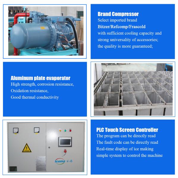 2000 KG TECUMSEH compresor 15 toneladas de contenedor máquina de hielo de bloque con planta móvil