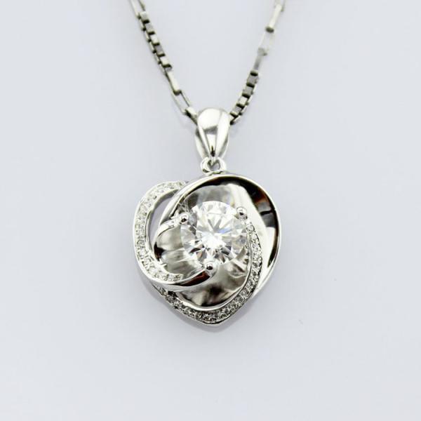 Sterling Silver Clear Cubic Zirconia Heart Shape Pendant Necklace (P14)