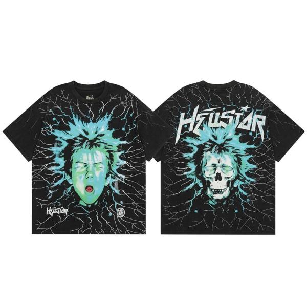 Gothic Casual Loose Oversized T-shirt Harajuku Street Trend Men And Women Personalized Print Rock Anime Punk