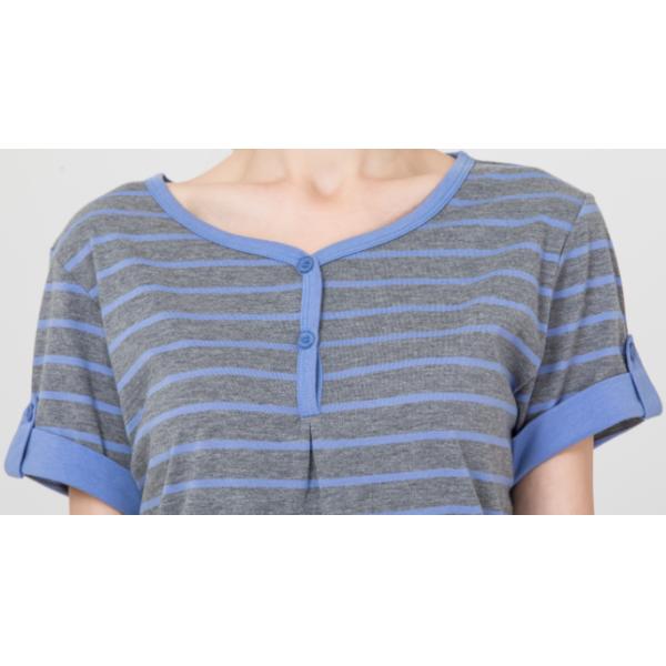 Striped Petite Women'S Pajamas Short Sleeve Long Pants , Ladies Lounge Pyjamas