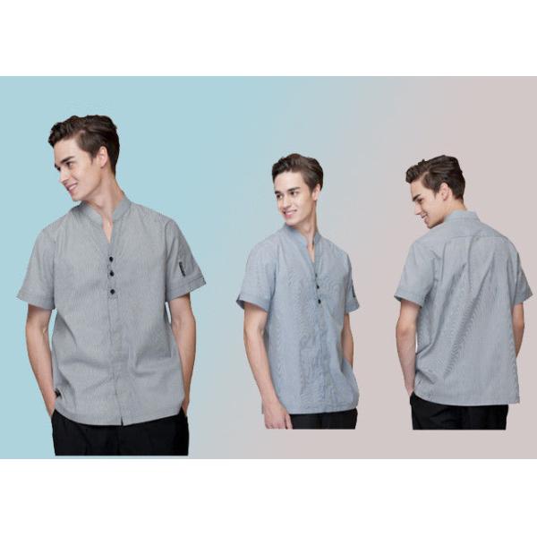 100% Cotton Trendy Restaurant Uniforms Lapel With Bow Tie For Restaurant Staff