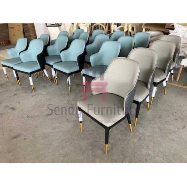 Green Color Eco-leather Upholstered Hotel Restaurant Chairs with Solid Wood Legs