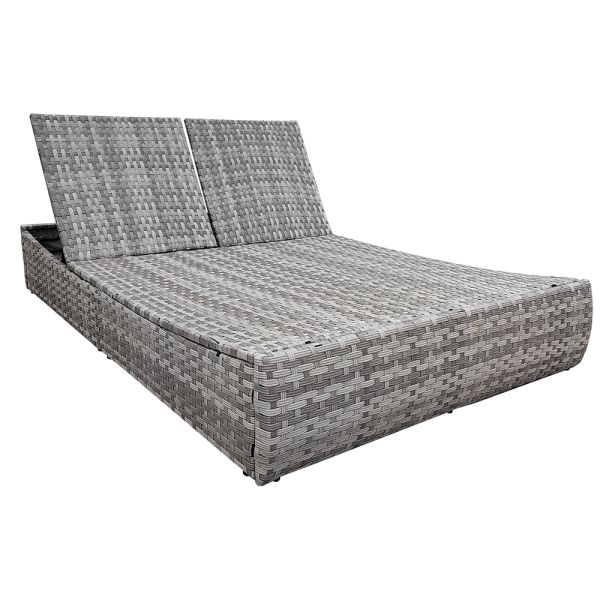 Leisure Outdoor Rattan Double Sun Bed Rattan Wicker Chaise Lounge 2 Person Daybed  Curved Modern Furniture Gray