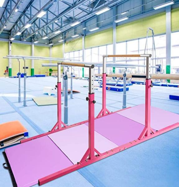 Double Horizontal Bars, Junior Gymnastic Training Parallel Bars W/11-Level 38-55 Adjustable Heights, 264lbs Capacity, I