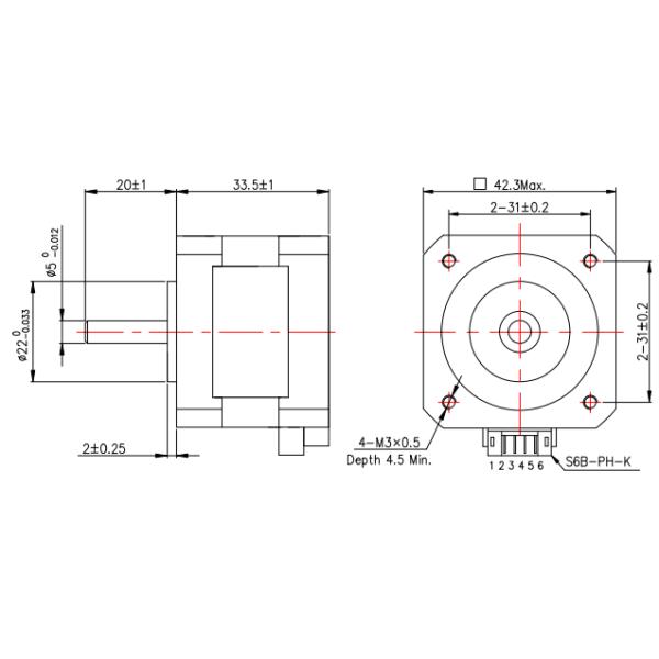 2phase 0.84A 2.8kg.Cm 42HS34 Nema 17 Hybrid Stepper Motor with Connector