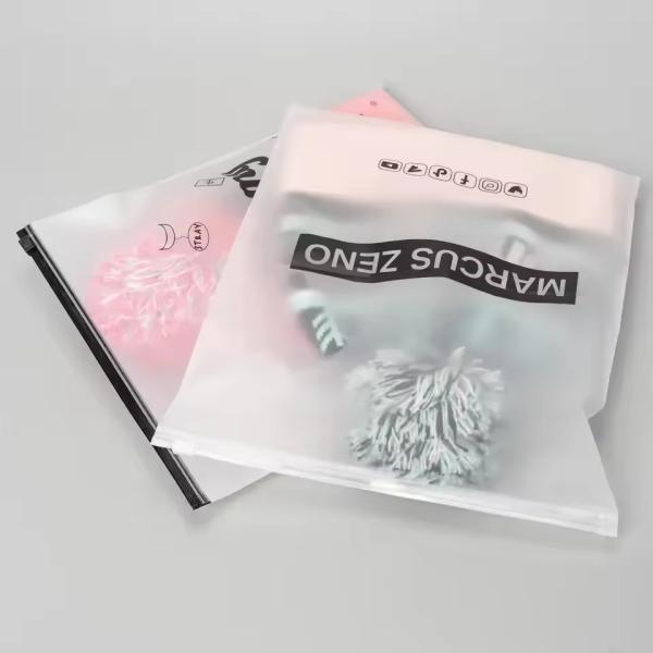 Custom Printed Durable Frosted Zipper Bag For Shopping Packing With Logo