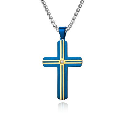 Blue and Gold Metal Prayer Choker for Men Stainless Steel Link Chain Necklaces Fine Jewelry Anniversary Occasion
