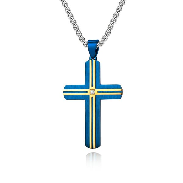 Blue and Gold Metal Prayer Choker for Men Stainless Steel Link Chain Necklaces Fine Jewelry Anniversary Occasion