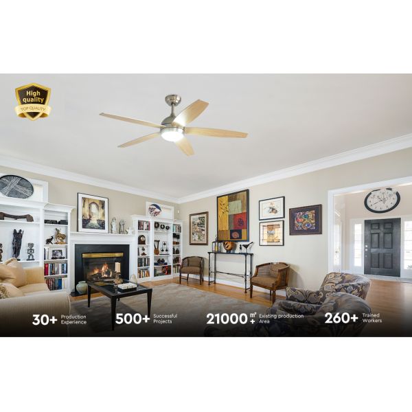 52 Inch Modern Ceiling Fan with Silent DC Motor and Wood Grain Blades