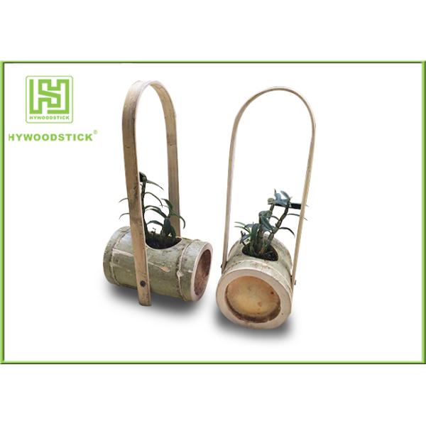 Handled Natural Bamboo Flower Pots For Green Garden Plants Customized  Shape
