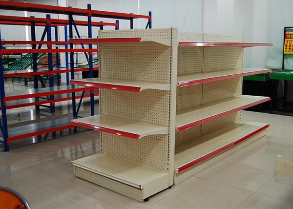 Pitch 50MM Grocery Store Display Racks Steel Material Customized Logo Printing