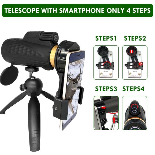 Наивысшая мощность BAK4 телескопа сотового телефона 10x42 12x50 16x52 Monocular с держателем