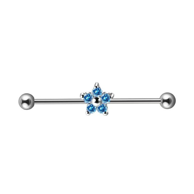 F136 Titanium Barbell Earbone Nails Zircon Flower Ear Bridge Double Earhole Earrings TB0328