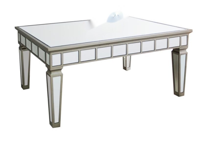 Mirrored Finish Coffee Table with Gold Detailing and MDF Material