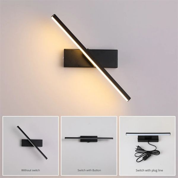 330° Rotatable LED Wall Light Minimalist black Bathroom Strip mirror front light(WH-MR-81)