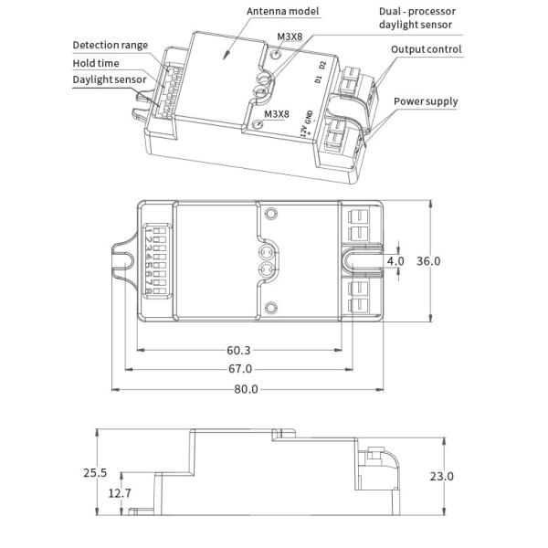 6м Монтажный микроволновой датчик движения переключатель сухой контакт HNS201DC DIP