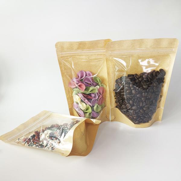Biodegradable Eco Friendly Resealable Kraft Bags With Window Moisture Proof Heat Seal Zipper Top