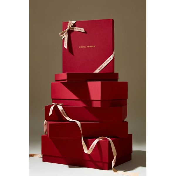 Luxury Gift Bag Premium Red Gold Branded Packaging Satin Ribbon Handle Luxury Brand Presentation