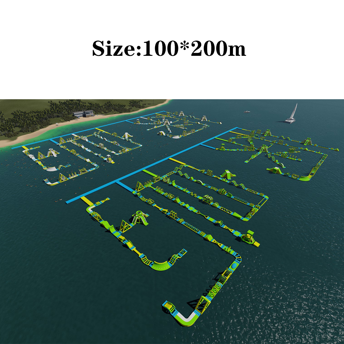 Modular Inflatable Water Park with Custom Floating Obstacle Course Slides Climbing Elements And Connected Play Platforms for Lake Resort Beach And Large Outdoor Aqua Recreation Projects